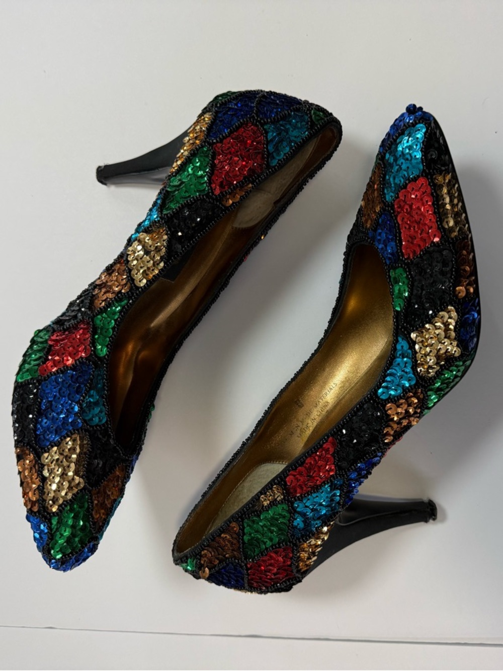 Seduction Multicolor Sequin Stiletto Heels Size 8 party shoes retro vintage